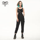 DEVIL FASHION Women's Punk Buckles Drawstring Suspender Pants