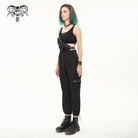 DEVIL FASHION Women's Punk Buckles Drawstring Suspender Pants