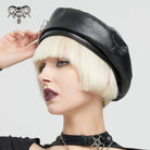 DEVIL FASHION Women's Punk Clips Faux Leather Hat