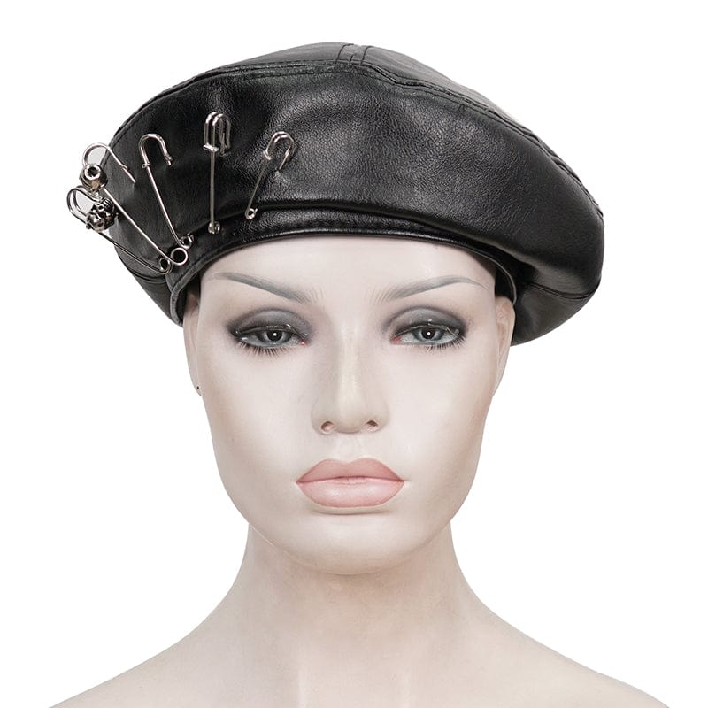 DEVIL FASHION Women's Punk Clips Faux Leather Hat