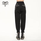 DEVIL FASHION Women's Punk Cutout Faux Leather Splice Jogger Pants with Chain