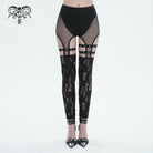 DEVIL FASHION Women's Punk Cutout Mesh Splice Leggings
