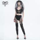 DEVIL FASHION Women's Punk Cutout Mesh Splice Leggings