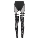 DEVIL FASHION Women's Punk Cutout Mesh Splice Leggings