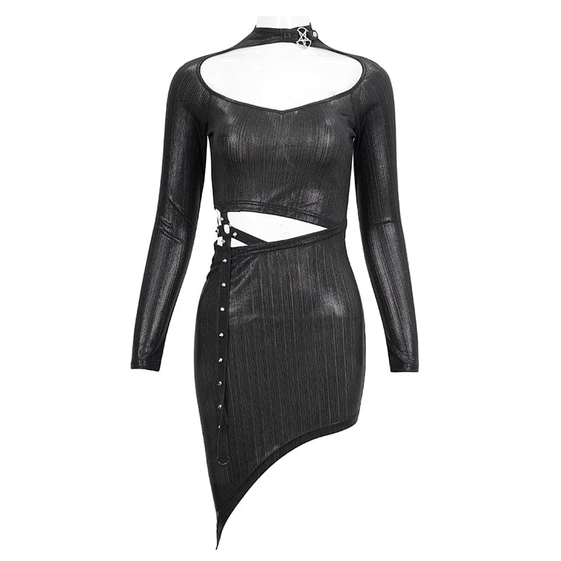 DEVIL FASHION Women's Punk Cutout Slim Fitted Irregular Dress