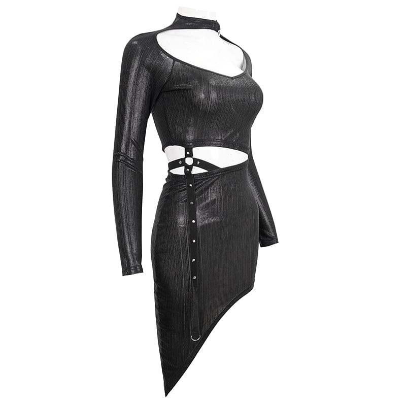 DEVIL FASHION Women's Punk Cutout Slim Fitted Irregular Dress