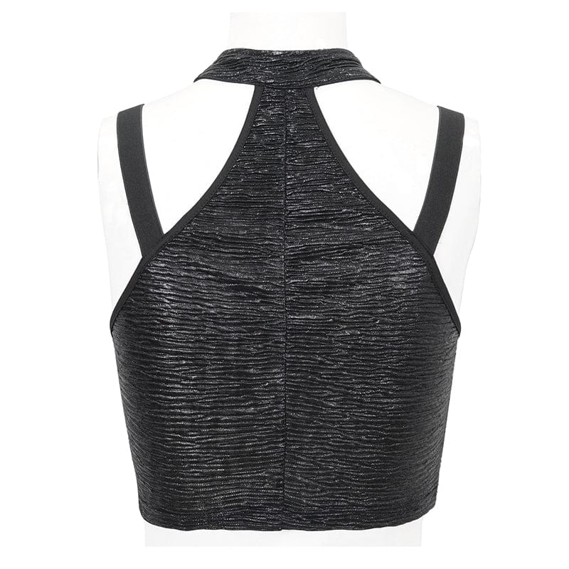 DEVIL FASHION Women's Punk Cutout Star Buckle Vest