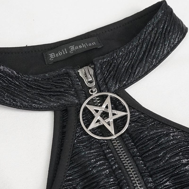 DEVIL FASHION Women's Punk Cutout Star Buckle Vest