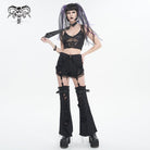 DEVIL FASHION Women's Punk Detachable Mesh Splice Ripped Pants