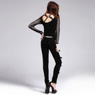 DEVIL FASHION Women's Punk Distressed Trousers With Straps