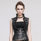 DEVIL FASHION Women's Punk Faux Leather Waistcoat With Leather Frills