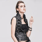 DEVIL FASHION Women's Punk Faux Leather Waistcoat With Leather Frills