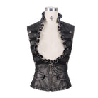 DEVIL FASHION Women's Punk Faux Leather Waistcoat With Leather Frills