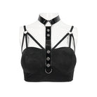 DEVIL FASHION Women's Punk Faux Patent Leather Splice Halter Bustier