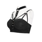 DEVIL FASHION Women's Punk Faux Patent Leather Splice Halter Bustier