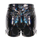 DEVIL FASHION Women's Punk Faux Patent Leather Star Zipper Shorts