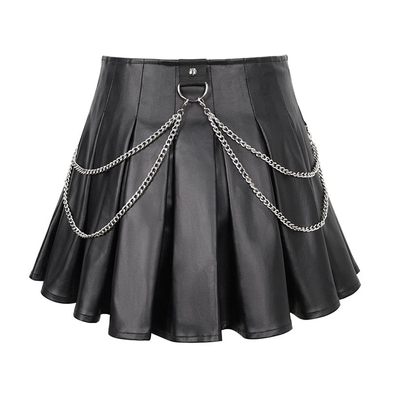 DEVIL FASHION Women's Punk High-waisted Pleated Skirt with Chain