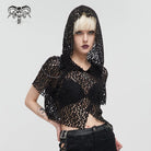 DEVIL FASHION Women's Punk Irregular Strappy Mesh Short Sleeved Shirt