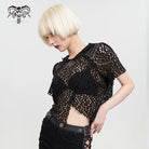 DEVIL FASHION Women's Punk Irregular Strappy Mesh Short Sleeved Shirt