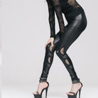 DEVIL FASHION Women's Punk Lacing-up Cutout Faux Leather Leggings