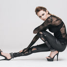 DEVIL FASHION Women's Punk Lacing-up Cutout Faux Leather Leggings