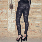 DEVIL FASHION Women's Punk Layered Distressed Trousers