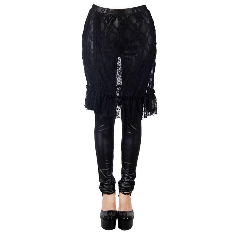 DEVIL FASHION Women's Punk Leggings With  Ruched Lace Skirt