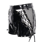 DEVIL FASHION Women's Punk Mesh Splice Patent Leather Shorts