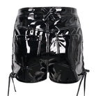 DEVIL FASHION Women's Punk Mesh Splice Patent Leather Shorts