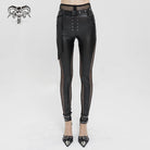 DEVIL FASHION Women's Punk Mesh Splice Rivets Leggings with Belt