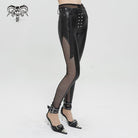 DEVIL FASHION Women's Punk Mesh Splice Rivets Leggings with Belt