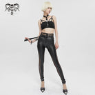 DEVIL FASHION Women's Punk Mesh Splice Rivets Leggings with Belt