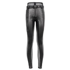 DEVIL FASHION Women's Punk Mesh Splice Rivets Leggings with Belt