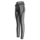 DEVIL FASHION Women's Punk Mesh Splice Rivets Leggings with Belt