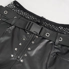 DEVIL FASHION Women's Punk Mesh Splice Rivets Leggings with Belt