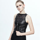 DEVIL FASHION Women's Punk Military Style Faux Leather Vest with Pockets