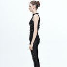 DEVIL FASHION Women's Punk Military Style Faux Leather Vest with Pockets