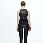 DEVIL FASHION Women's Punk Military Style Faux Leather Vest with Pockets