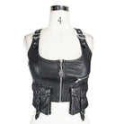 DEVIL FASHION Women's Punk Military Style Faux Leather Vest with Pockets