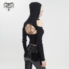 DEVIL FASHION Women's Punk Off Shoulder Cutout Knitted Long Sleeved Crop Top