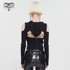 DEVIL FASHION Women's Punk Off Shoulder Cutout Knitted Long Sleeved Crop Top