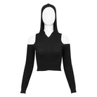 DEVIL FASHION Women's Punk Off Shoulder Cutout Knitted Long Sleeved Crop Top