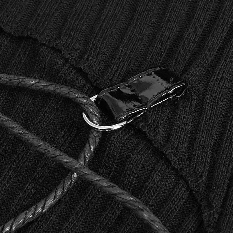 DEVIL FASHION Women's Punk Off Shoulder Cutout Knitted Long Sleeved Crop Top