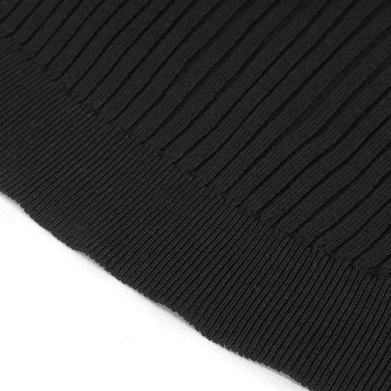 DEVIL FASHION Women's Punk Off Shoulder Cutout Knitted Long Sleeved Crop Top