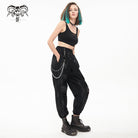 DEVIL FASHION Women's Punk Ripped Metal Chain Lantern Pants