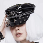 DEVIL FASHION Women's Punk Rivets Skull Faux Leather Cap