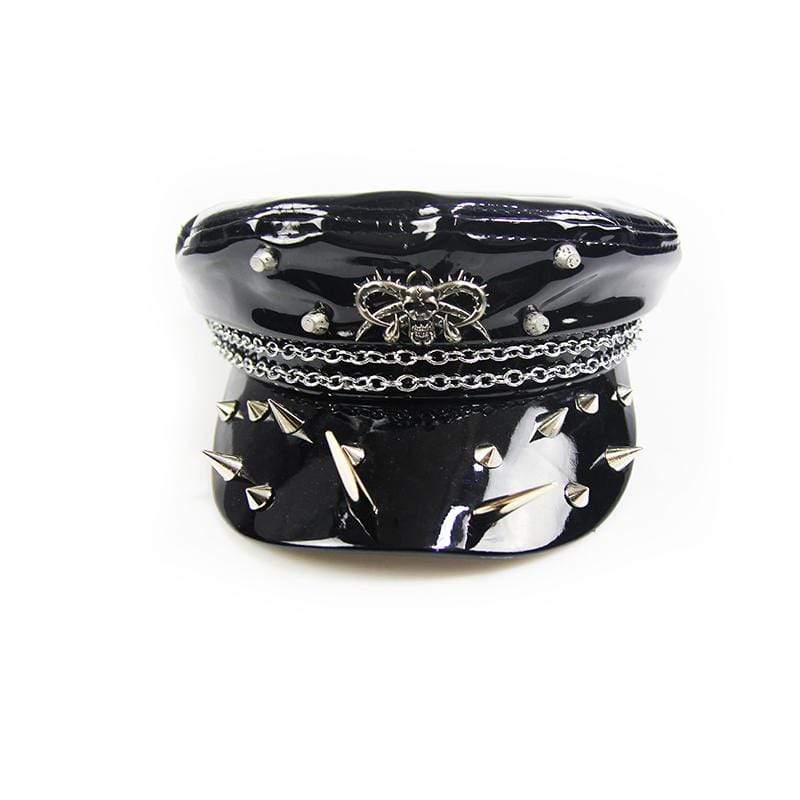 DEVIL FASHION Women's Punk Rivets Skull Faux Leather Cap