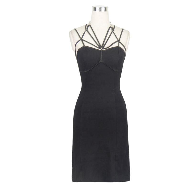 DEVIL FASHION Women's Punk Sheath Dress With Strap Webbing