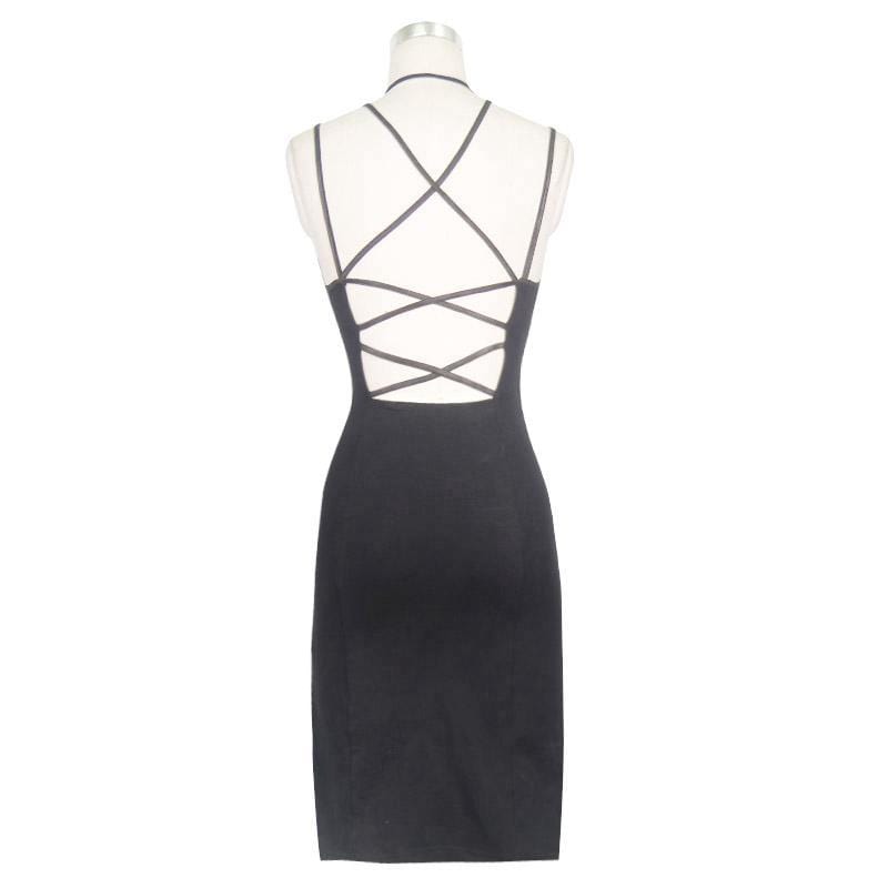 DEVIL FASHION Women's Punk Sheath Dress With Strap Webbing