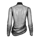 DEVIL FASHION Women's Punk Stand Collar Slash Shoulder Sheer Shirt